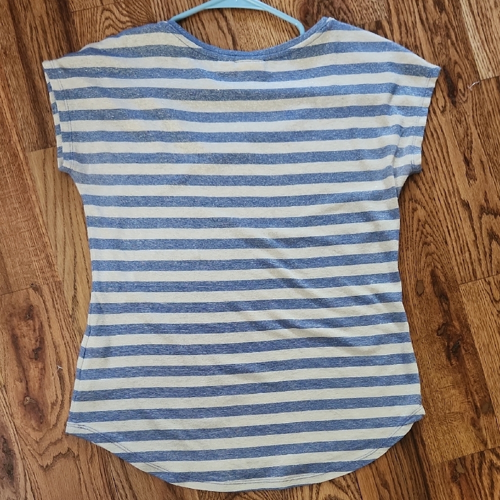 Chico's Fitted Blue and Cream Short Sleeve Tee - Picture 3 of 5